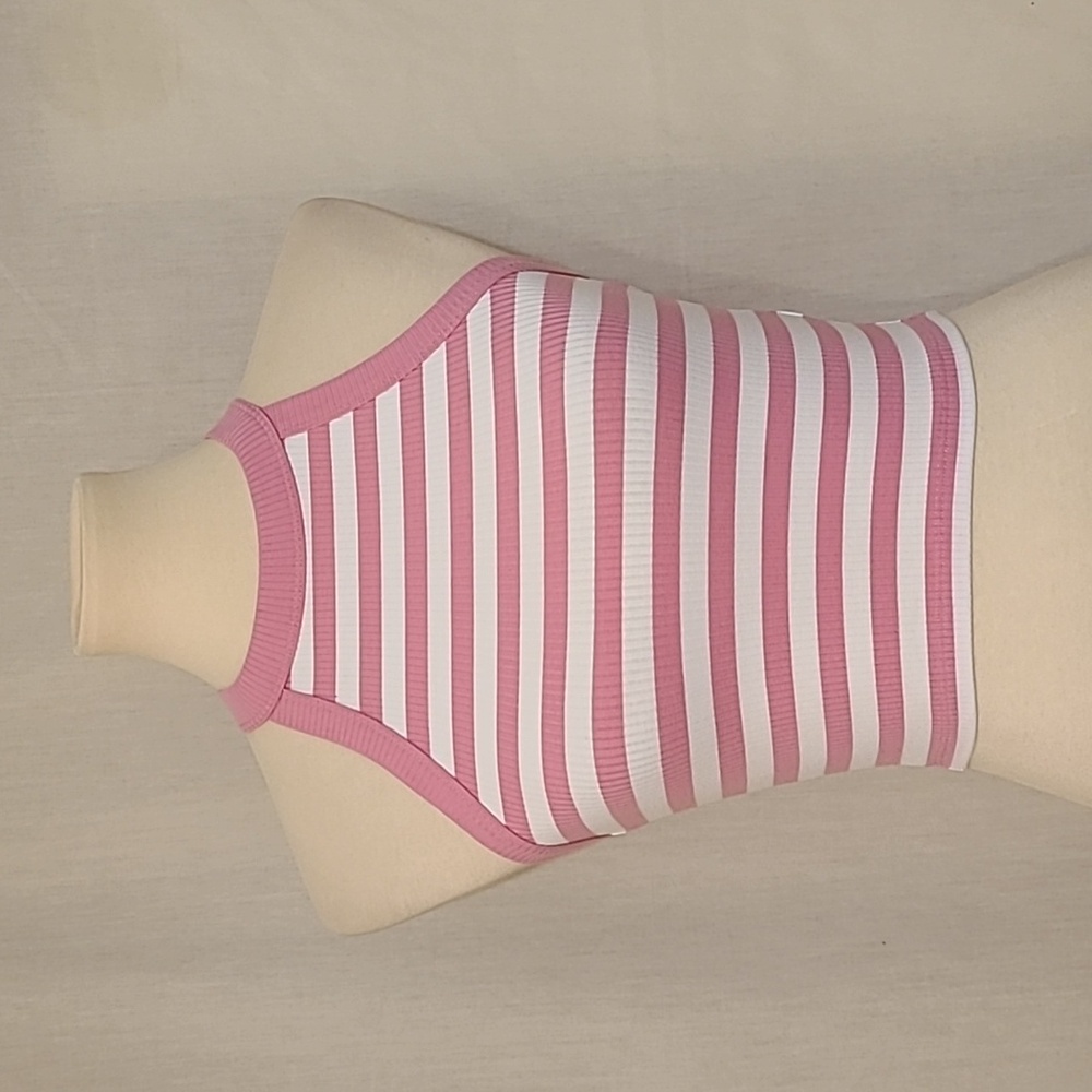 American Eagle Pink and White Stripe Sleeveless Crop Top
